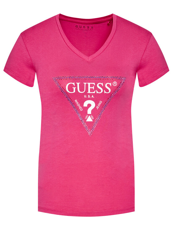 Guess Marškinėliai Freda Tee W0BI63 J1300 Rožinė Slim Fit • Modivo.lt