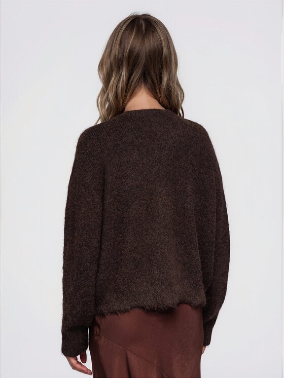 Ombre Ombre Sweter OW-SW-E0044 Brązowy Relaxed Fit