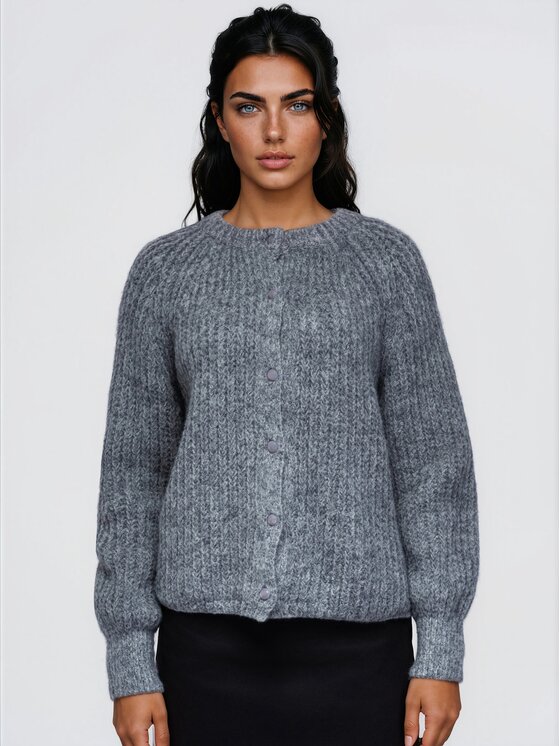 Ombre Ombre Kardigan OW-SW-E0071 Szary Relaxed Fit