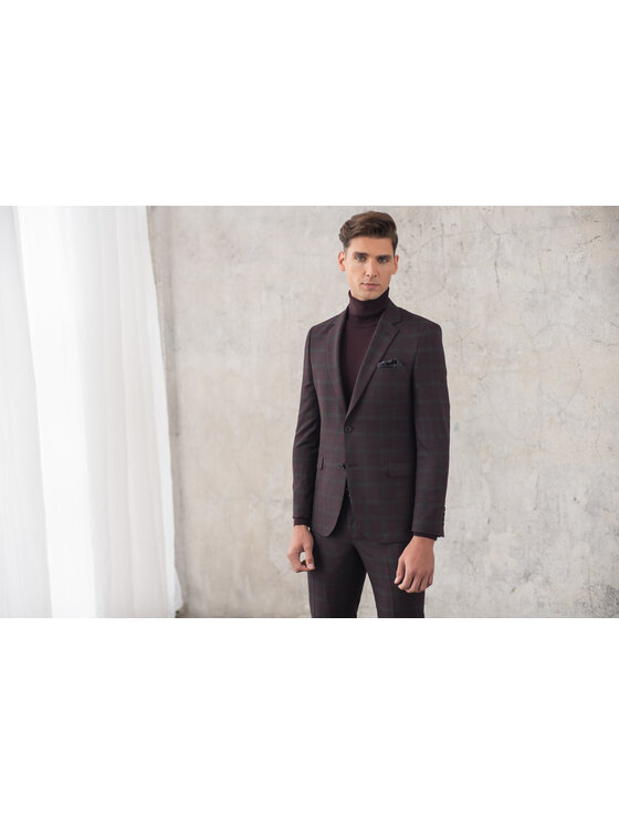 Borgio Borgio Spodnie garniturowe naro Bordowy Slim Fit