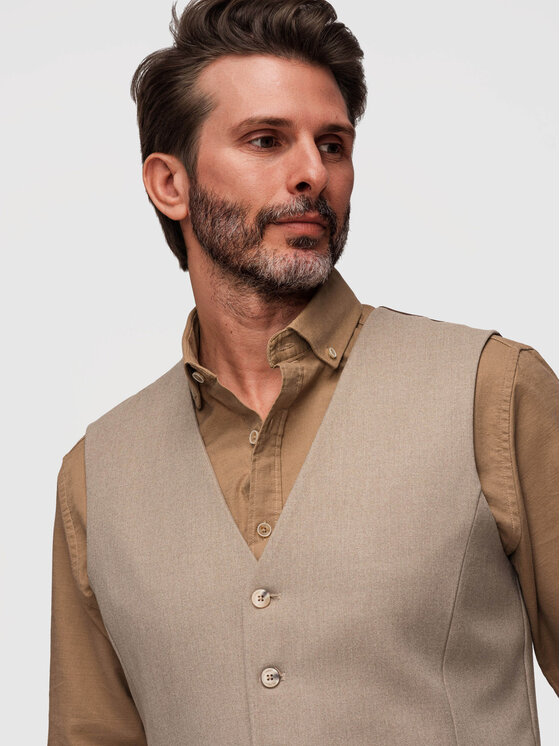 Ombre Ombre Kamizelka V64 Beżowy Slim Fit