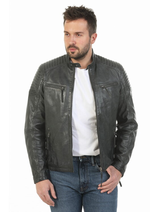 David Ryan David Ryan Kurtka skórzana RON Niebieski Slim Fit