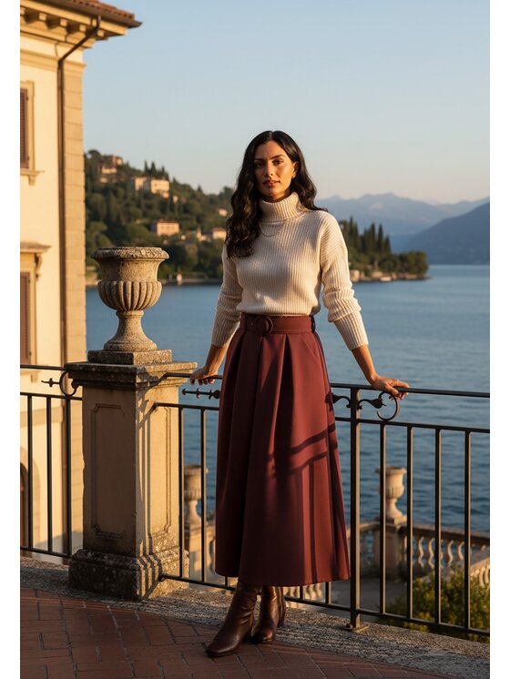 FIGL FIGL Midi sukňa M1255 Bordová A-Line Fit