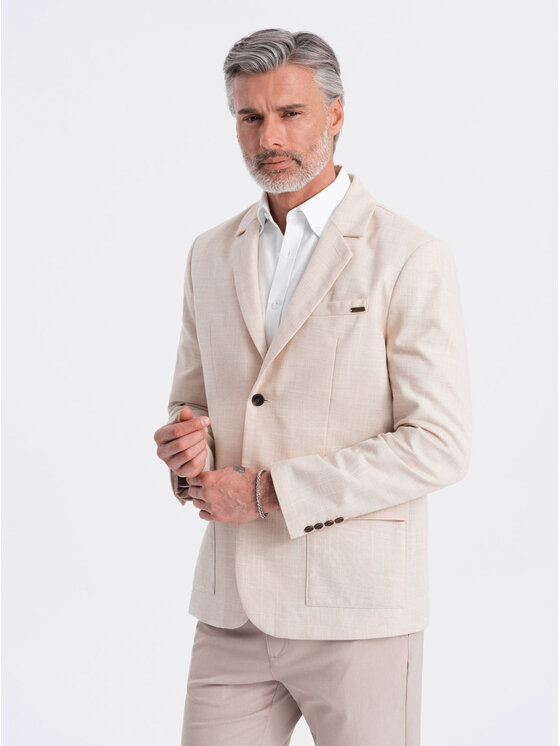 Ombre Ombre Marynarka OM-BLZB-0128 Beżowy Regular Fit