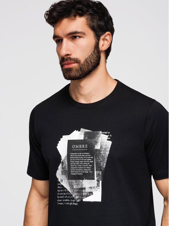 Ombre Ombre T-Shirt OM-TSPT-0261 Czarny Regular Fit