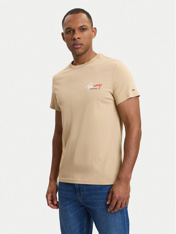 Tommy Jeans Tricou DM0DM22538 Bej Slim Fit