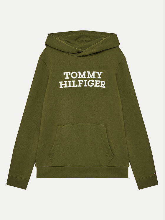 Tommy Hilfiger Džemperis ar kapuci Logo KB0KB08500 S Zaļš Regular Fit