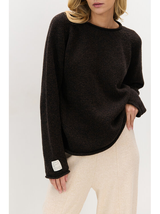 Fobya Fobya Sweter F2077 Brązowy Basic Fit
