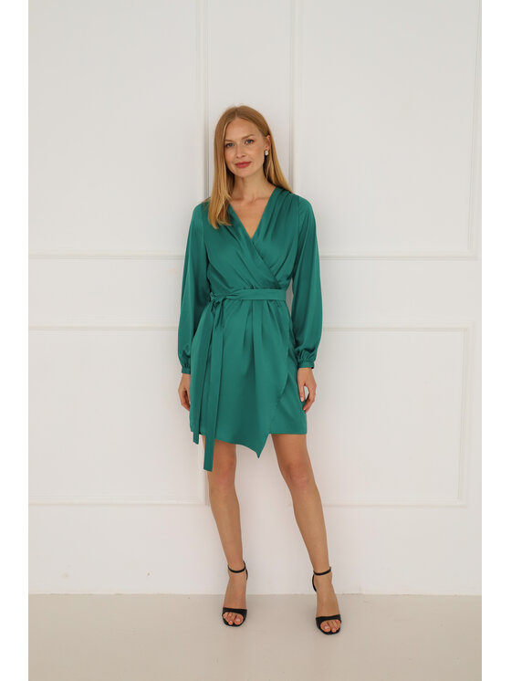 Entelier Entelier Sukienka elegancka kopertowa Zielony Comfortable Fit