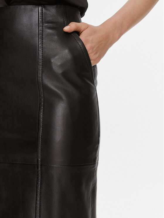 BOSS Boss Kožna suknja Seleni 50505502 Crna Slim Fit