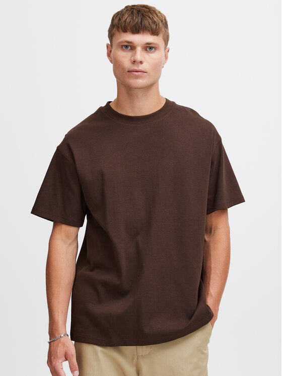 Solid Solid T-Shirt 21107307 Hnědá Boxy Fit