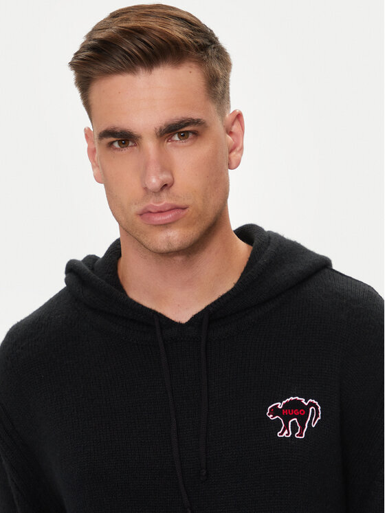 HUGO Hugo Sweter Scuud 50516626 Czarny Oversize