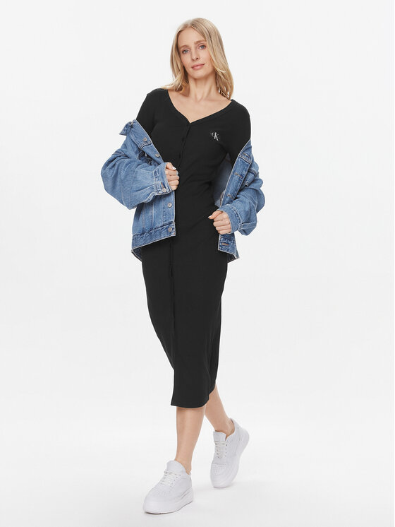 Calvin Klein Jeans Calvin Klein Jeans Φόρεμα υφασμάτινο Label J20J222517 Μαύρο Slim Fit