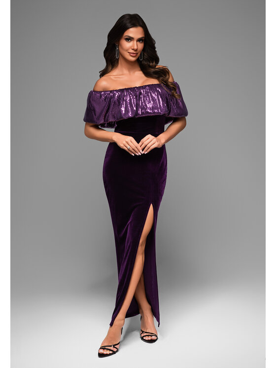 Ombre Ombre Sukienka wieczorowa LA-OM-DLR044 Fioletowy Regular Fit