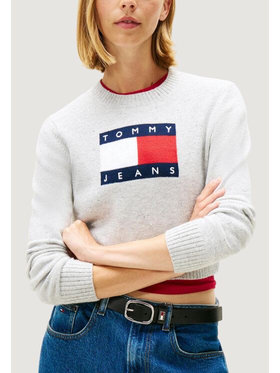 Tommy Jeans Tommy Jeans Πουλόβερ TJW SPARKLE FLAG SWE Γκρι Casual Fit