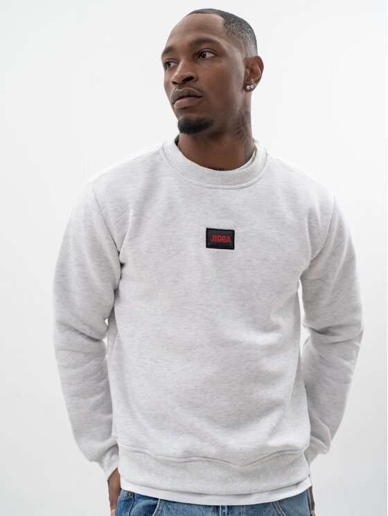 Jigga Wear Jigga Wear Bluza Bluza Bez Kaptura Męska Szara Jigga Wear Badge M Szary Regular Fit