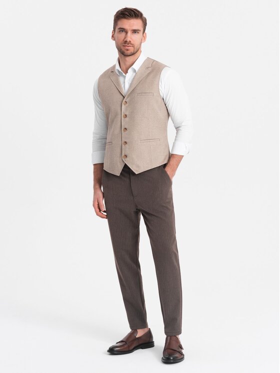 Ombre Ombre Spodnie materiałowe OM-PACP-0158 Brązowy Chino Fit