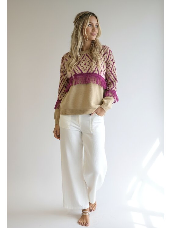 FIGL FIGL Sweter M1265 Beżowy Regular Fit