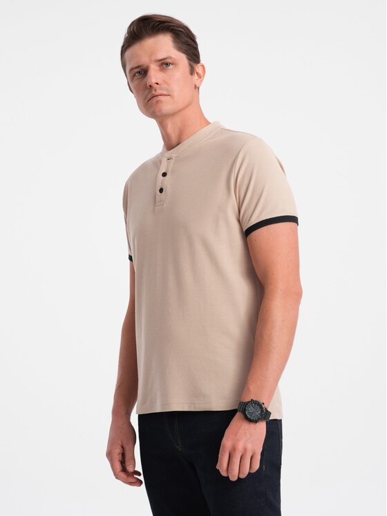 Ombre Ombre T-Shirt OM-TSCT-0156 Beżowy Regular Fit