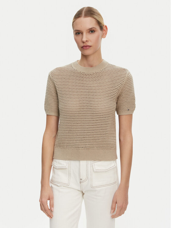 Tommy Hilfiger Tommy Hilfiger Sweater Pointelle WW0WW45950 Bézs Regular Fit