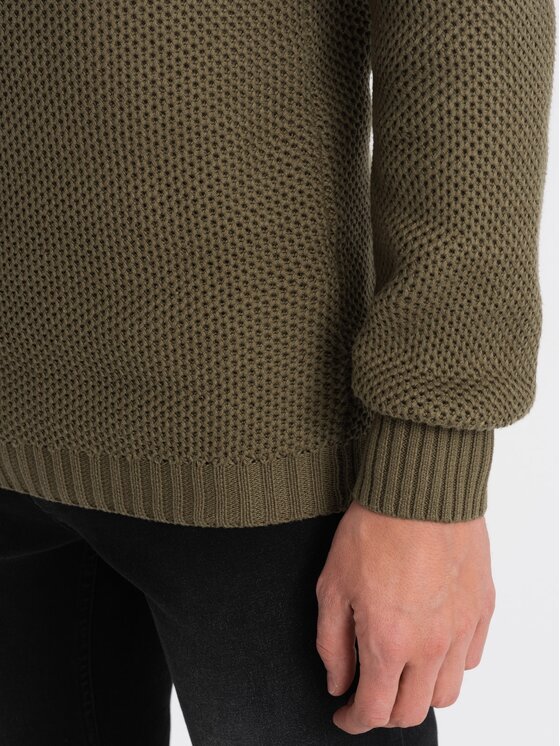 Ombre Ombre Sweter OM-SWZS-0105 Khaki Regular Fit