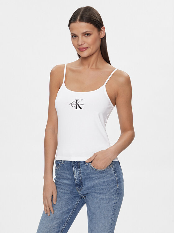 Calvin Klein Jeans Calvin Klein Jeans Felső Monologo J20J223105 Fehér Slim Fit
