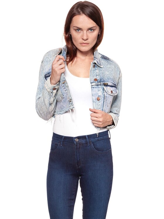 Wrangler Wrangler Kurtka damska RETRO CROP JACKET Niebieski Loose Fit