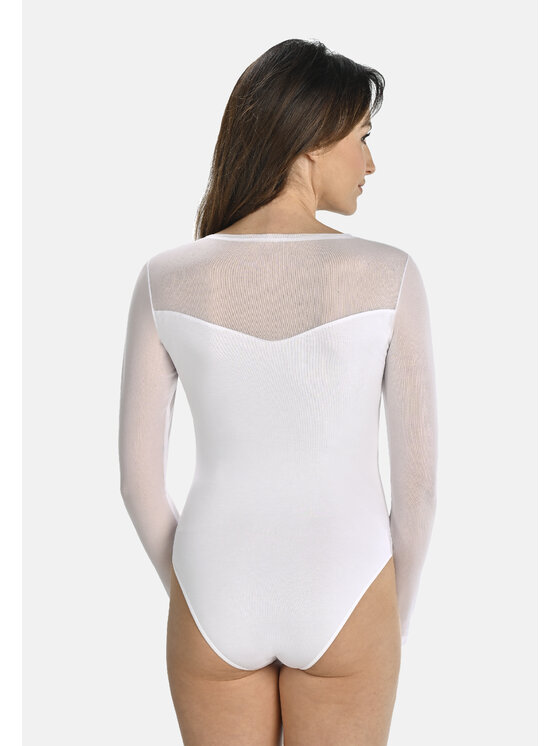 Teyli Teyli Body damskie z siateczką Willow Biały Regular Fit