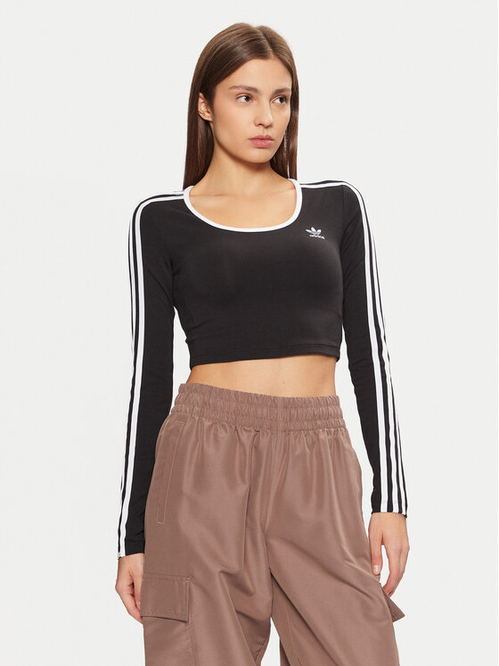 adidas adidas Bluză adicolor 3-Stripes JD4624 Negru Slim Fit