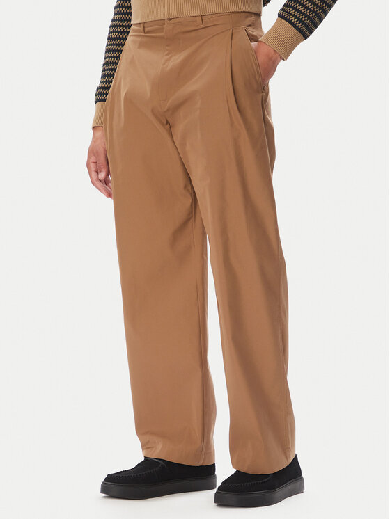 Lacoste Lacoste Pantaloni din material HH0095 Maro deschis Loose Fit