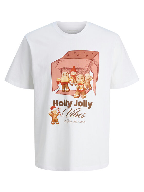 Jack & Jones Jack & Jones T-krekls Holiday Cartoon 12287550 Balts Relaxed Fit