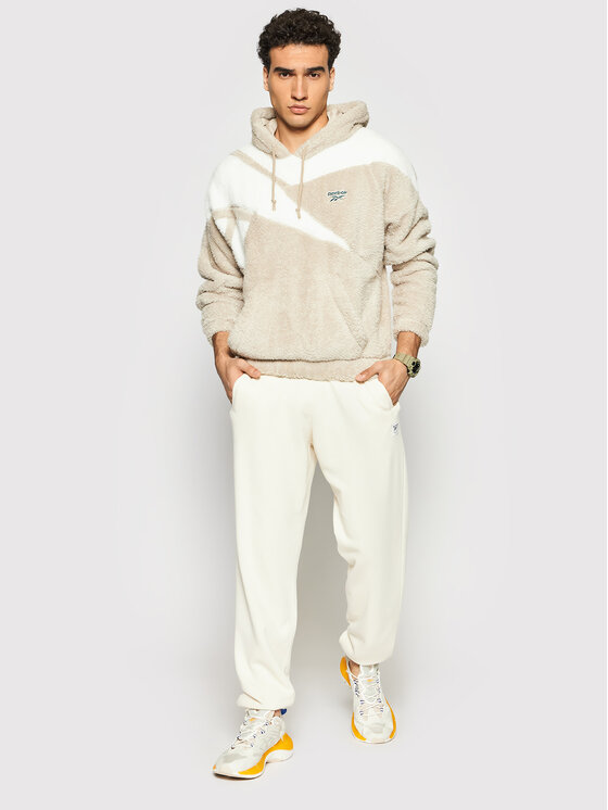 reebok classics sherpa vector hoodie in beige