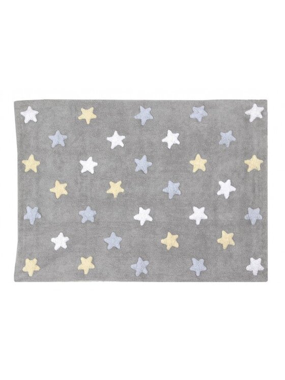 Lorena Canals Lorena Canals Dywan dziecięcy Dywan Bawełniany Tricolor Star Grey Blue 120x160 cm Szary