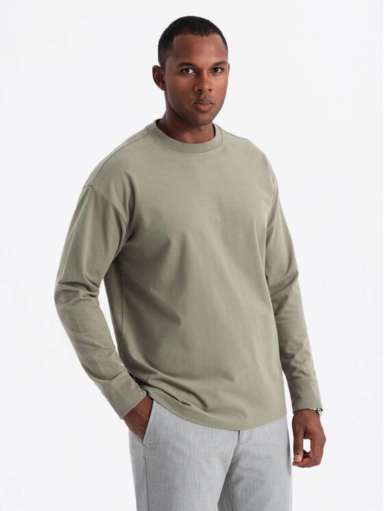 Ombre Ombre S dlouhým rukávem OM-LSBC-0129 Khaki Loose Fit