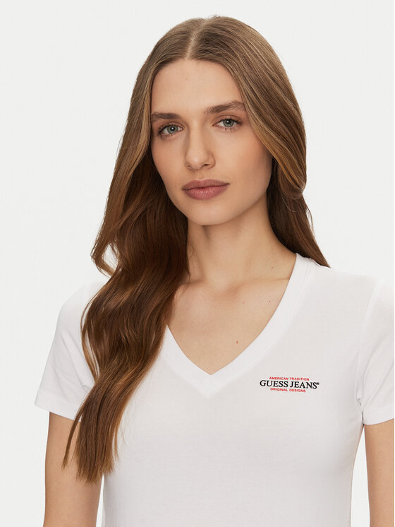 Guess Jeans Guess Jeans Tricou W4YI23 J1314 Alb Slim Fit