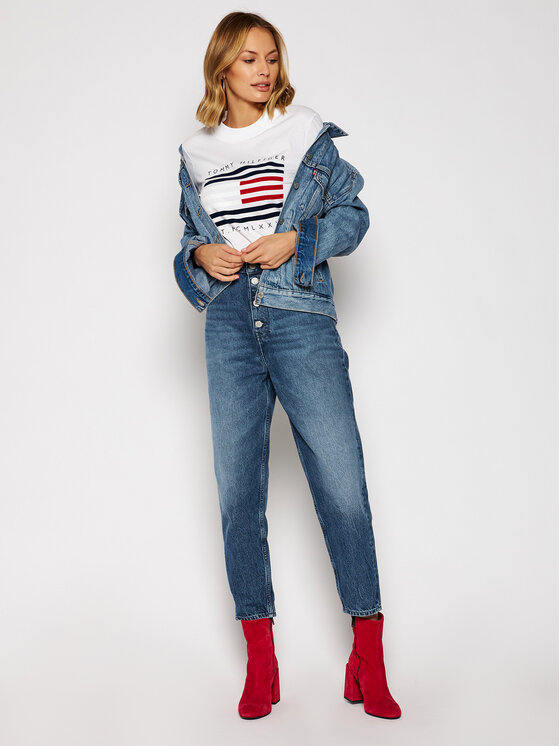 Tommy Hilfiger T Shirt C Nk Flock WW0WW29362 Bila Regular Fit Modivo.cz