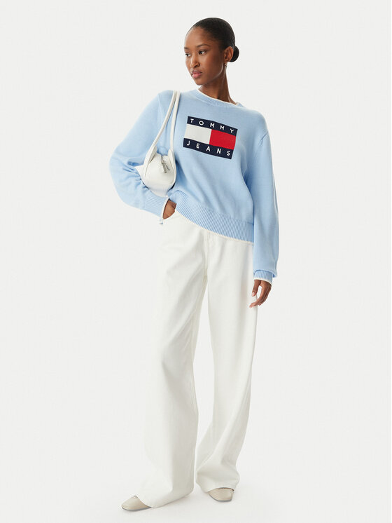 Tommy Jeans Tommy Jeans Svetr Intarsia Flag Badge DW0DW22316 Světle modrá Relaxed Fit
