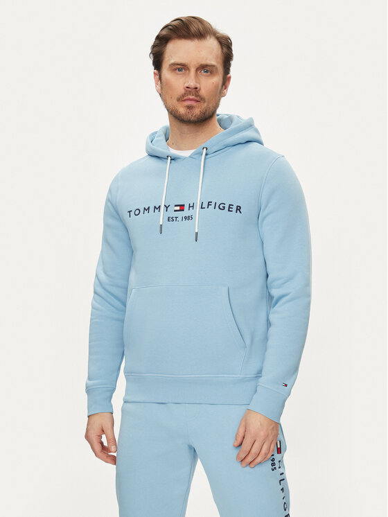 Tommy Hilfiger Džemperis ar kapuci Logo MW0MW11599 Gaiši zils Regular Fit