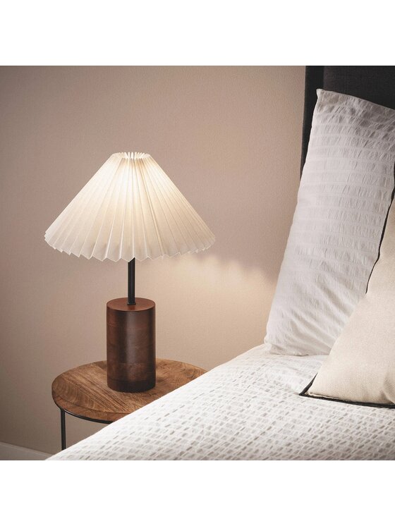 MIAhome MIAhome Lampka nocna Lampa Stołowa z drewna z plisowanym kloszem Leonessa Brązowy