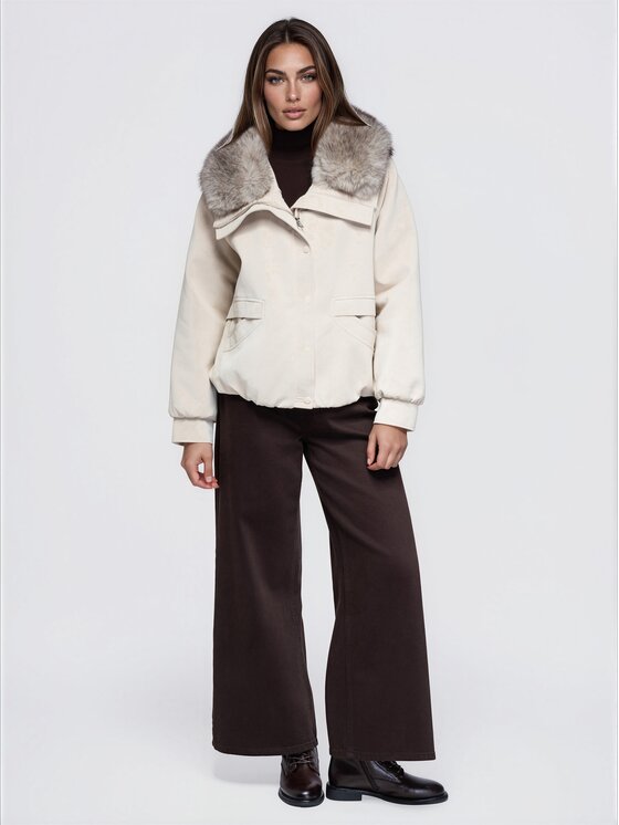 Ombre Ombre Kurtka bomber OW-JT-E0008 Beżowy Relaxed Fit