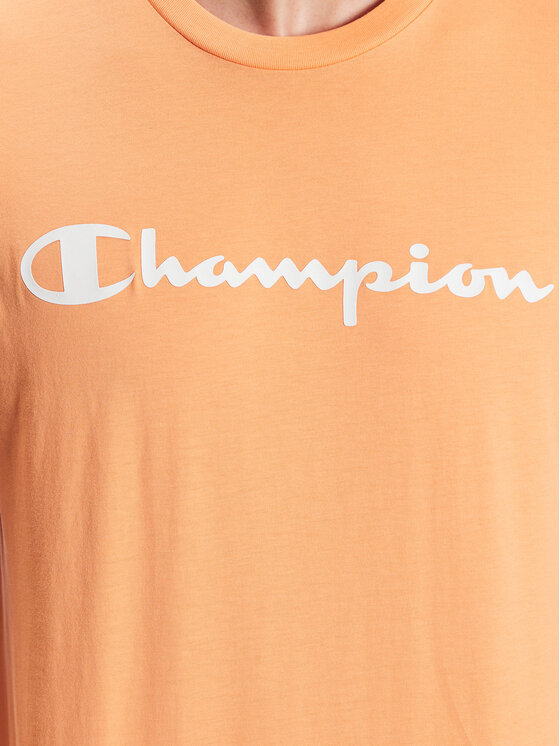 orange and white champion shirt