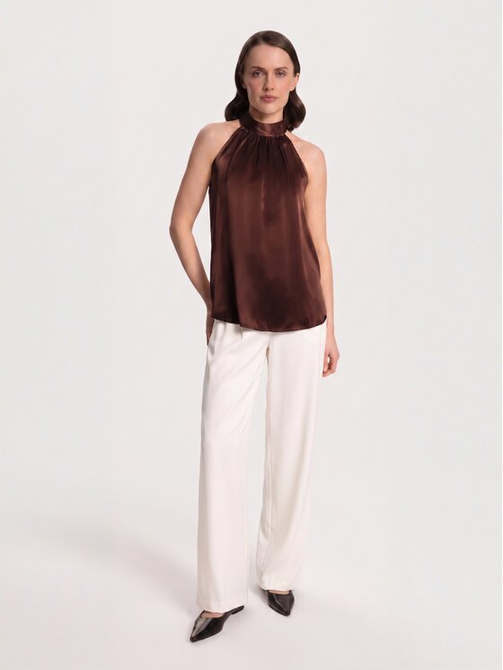 Cat&Cat Cat&Cat Top jedwabny z dekoltem typu halter Brązowy Regular Fit