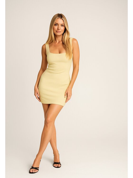 Nudyess Nudyess Sukienka letnia Soho mini z prążka Żółty Fitted Fit