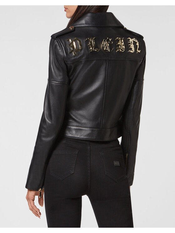 PHILIPP PLEIN PHILIPP PLEIN Kožená bunda 1457 Černá Slim Fit