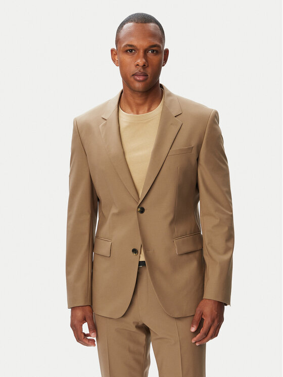 HUGO HUGO Costum Henry-Getlin253X 50567894 Bej închis Slim Fit