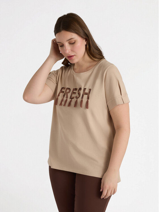 Fiorella Rubino Fiorella Rubino T-Shirt G200L008505N002 Beżowy Regular Fit