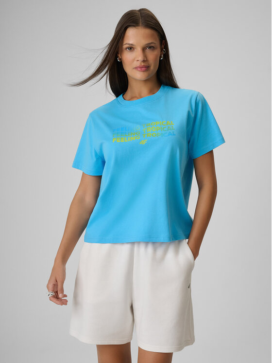4F 4F T-Shirt BEACHWEAR Niebieski Boxy Fit