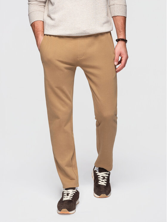 Ombre Ombre Spodnie dresowe OM-PABS-0304 Brązowy Slim Fit