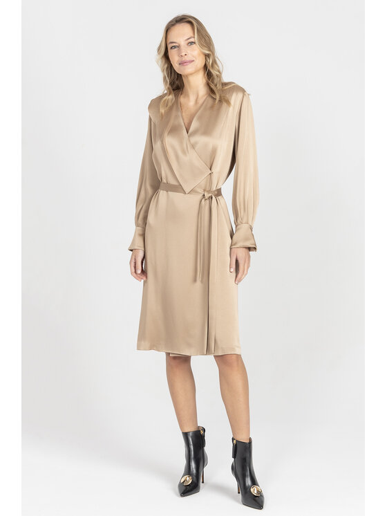 Deni Cler Milano Sukienka elegancka, rozmiar 40, Beżowa, W-DC-3450-E5-B1-13-1