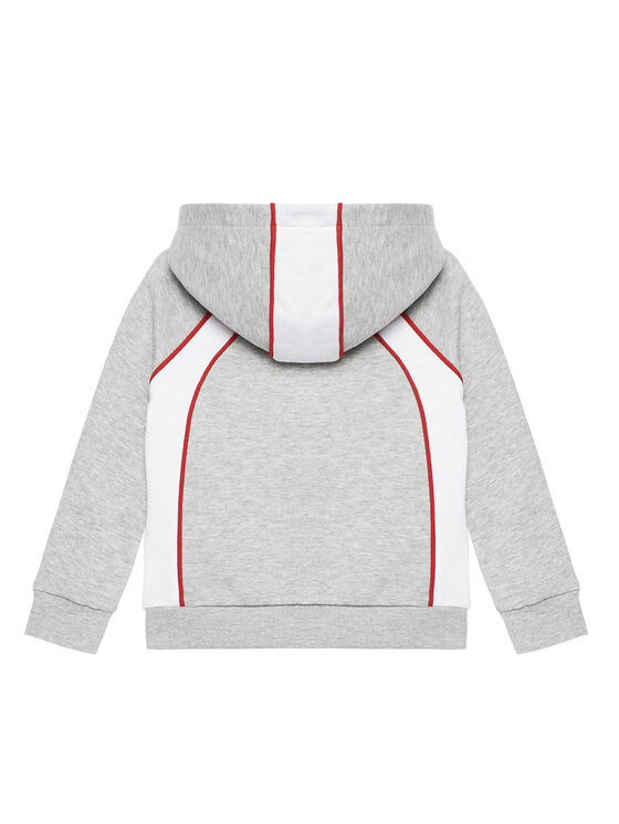 Bluza dziecięca z kapturem, widok z tyłu, ułożona płasko.